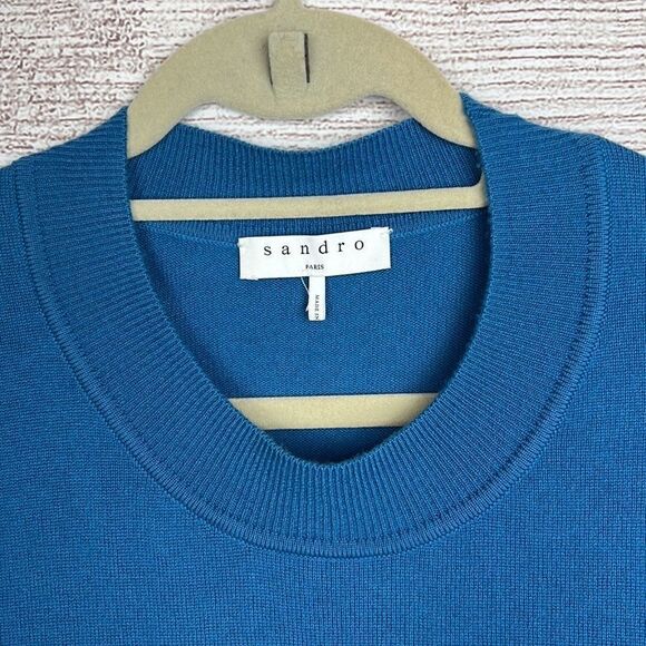 NWT SANDRO sweater short sleeves wool/cashmere blue knotted on the side S - Picture 4 of 13